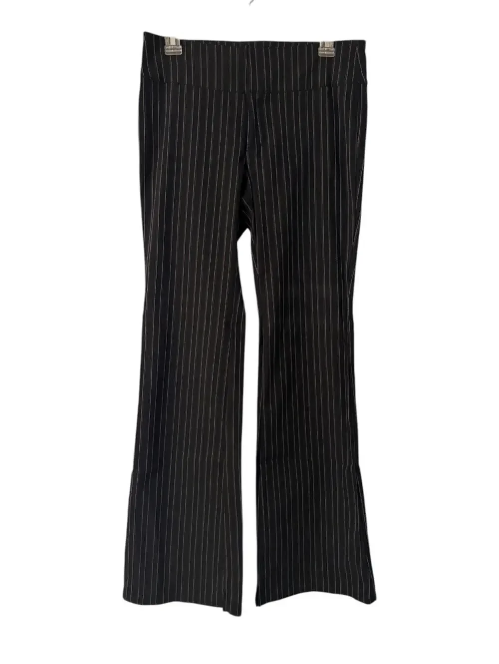 Black Pinstripe Flared Pants Women's Guess Jeans Size 30 Strech Gold Poly/Rayon - Picture 2 of 5